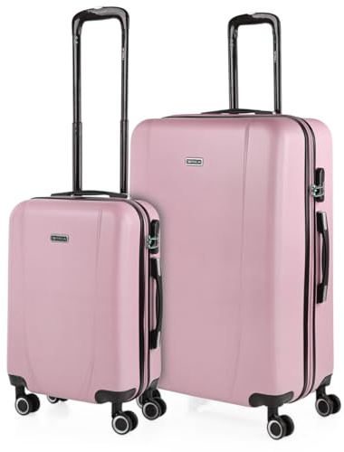 ITACA - Juego de Maletas Trolley de Viaje rígidas Ligeras Resistentes 4 Doble Rueda 360° Set. Cabina y gradne con candado de combinación, Rosa