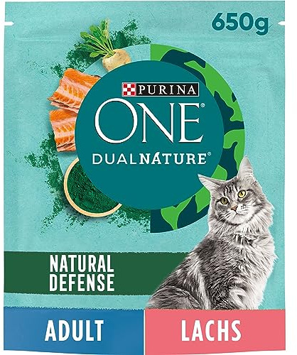 PURINA ONE Dual Nature kattmat torr med Spirulina, rik på lax, 6-pack (6 x 650 g)