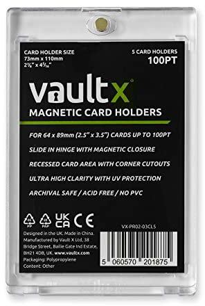 Vault X Portacarte Magnetici 100pt per Carte da Collezione, Custodie Rigide One Touch con Protezione UV, Esposizione Trasparente per Giochi di Carte Collezionabili, Sport, TCG (Confezione da 5)