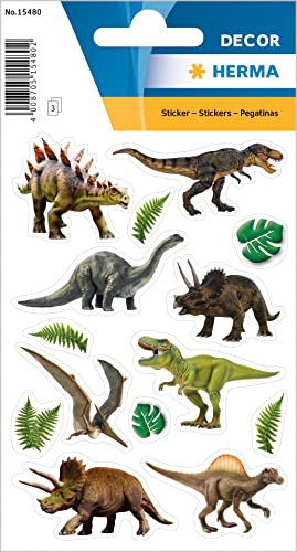 HERMA 15480 Pegatinas de dinosaurio, pequeñas, grandes, 42 piezas, pegatinas de animales con diseño de dinosaurio, etiquetas infantiles para álbum de fotos, diario, álbum de poesía, álbumes de