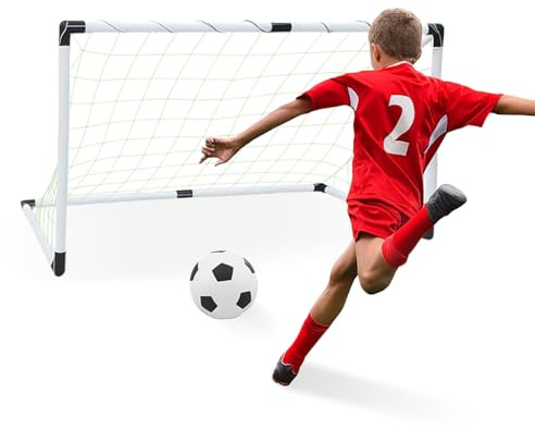 COO11 Football Goals for Kids -120CM Goal Posts for Garden with Pump, Ball, Steel Stakes and Foldable PVC Net, All-Weather Soccer Training Equipment for Toddlers Ages 3+ Years