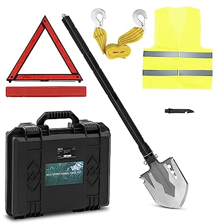 hillvert HI-MTS-2000 Survival-Spaten 11 Funktionen + Koffer Survival Klappspaten Multifunktion-Schaufel Klappspaten Camping Militärschaufel