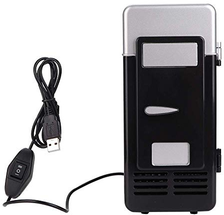 Mini Refrigerator Drink Cooler EVGATSAUTO DC 5V 10W Mini USB Office Heating and Cooling Dual-Use Portable (Black)