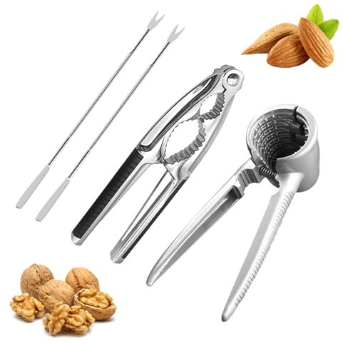 Bubuny Schiaccianoci Noce, Schiaccianoci Multifunzione con Pinze Schiaccianoci Senza Sforzo 2 Forchette in Acciaio Inossidabile, Aprinoci con Manico Antiscivolo per Noci Nocciole Mandorle