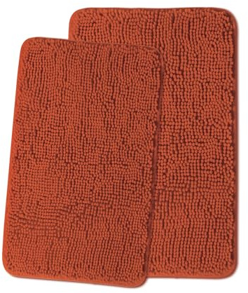 Yeaban Set di 2 tappeti da bagno color ruggine, in ciniglia spessa, tappeto da bagno assorbente e lavabile, antiscivolo, morbidi per pavimento, doccia, lavandino, 50,8 x 81,3 cm + 61 x 91,4 cm