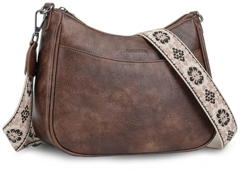 APHISON Klein Crossbody Bag mit Breitem Gurt Schultertasche Umhängetasche Damen veganem Leder kaffee Handtasche Tasche mit Abnehmbarem Schultergurt Kartenschlitz Reisetasche