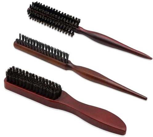 Rigidstone 3 Pcs Poil de Sanglier, Brosse Cheveux Poils de Sanglier Brosse Plaquante Cheveux Brosse Sanglier pour le Nettoyage des Cheveux et de la Barbe pour cheveux longs,secs ou abîmés