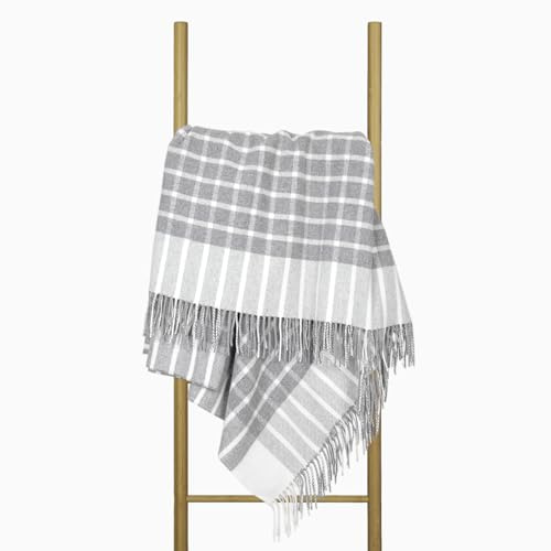 Manta Lana Merino 140x200 con 10% Cachemira – Manta Cálida para Cama y Sofá, Cubrecama Invernal con Flecos, Elegante Plaid para Sofá y Sillón – Nostra Andora