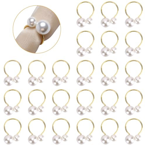 Anelli portatovaglioli con perle, 24 pezzi, in oro, per matrimoni, feste, cene, tovaglioli, fibbie in metallo, per la famiglia, riunioni di Natale (ovale)