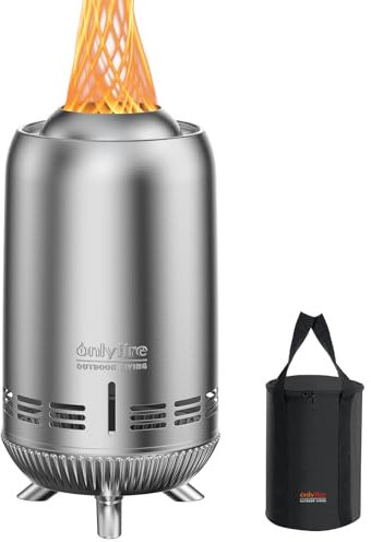onlyfire Edelstahl Tischfeuer, Raucharmer Tischkamin mit Tragetasche, Feuerschalen für den Garten & Camping, Feuerstelle für Pellets und Holz, 15x30,5cm, Silber