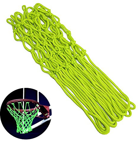 Glow in The Dark Basketnät, 12 Slingor Basketnät i Standardstorlek, Slitstark Nylon, 45 Cm Gul, Lämplig för inomhus- och Utomhusbruk, Bra Present