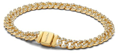 PANDORA Timeless 563008C01-16 Cuban Bracelet à maillons en Argent Sterling plaqué Or et oxyde de Zirconium Taille 16 cm, 16 cm, Argent Sterling, Oxyde de Zirconium