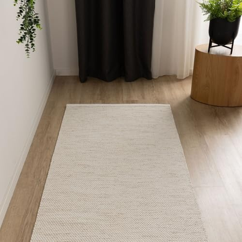 Interiyou Alfombra Salon Artesanal de algodón Riga - 70x200 cm Crema - Tejido a Mano para Sala, Dormitorio - 100% artesanía de Fibra Natural