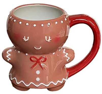 Amesor Gingerbread Man Mug, Christmas Coffee Cup, Gingerbread Ceramic Mug, Novelty Cute Mug with Handle for Hot Chocolate Cocoa, Funny Christmas Tea Mugs for Family Friends Christmas Holiday Present