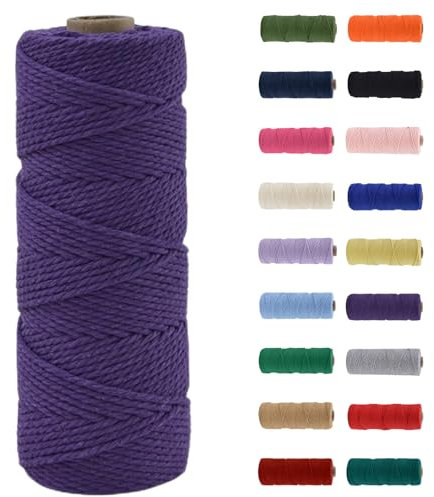 MORAINJAY Corde Macramé 3mmx100M,Violet Aubergine Fil Macramé,100% Fil de Coton Naturel Macramé pour Projets de Bricolage,Tapisserie,Tricot,Artisanat et Cadeau Décoration