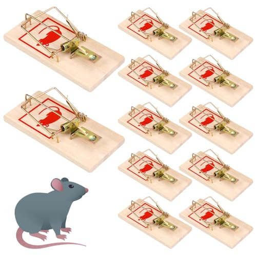 UHETLET 12 Stück Mausefalle aus Holz Schlagfalle Mäusefalle Mouse Trap Mausefallen Holz Schnappfalle mit Hoher Schlagkraft Mäusefallen Wiederverwendbar Mausefalle für Haus Garten Draußen und Drinnen