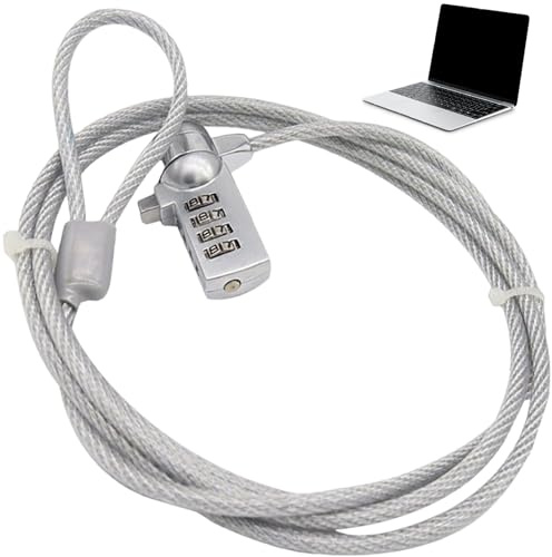 Rachlicy Laptoplås 4 fot kombination säkerhet laptop låsningskabel med 4 siffror lösenord bärbar lätt säker kabel för bärbara datorer PC