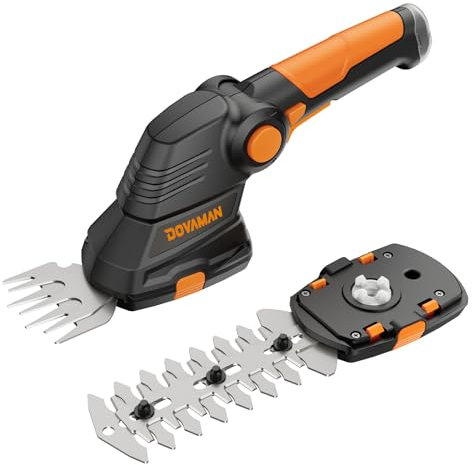 DOVAMAN GS01A 2 en 1 Cisaille Électrique, Poignée à 3 Positions, Chargement Rapide en 100 Min, 2 Lames Interchangeables, Cisaille à Gazon sans Fil Portables de 3,6 V pour Couper l'herbe