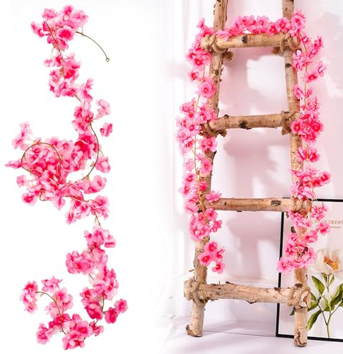 Qivra 2 Pezzi Fiori di Ciliegio Artificiali, Rosa Scuro Rami Fiori di Ciliegio Finti 1,8M, Ghirlanda di Flor 135 Fiore per Matrimoni Feste Giardini Stanze Decor