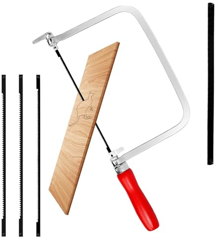 MISIQIMA Juego de sierra de marquetería, 5 hojas de sierra (14/18/24 dientes) y 1 sierra de madera, sierra de marquetería giratoria de 360 grados para crear productos de madera, corte preciso