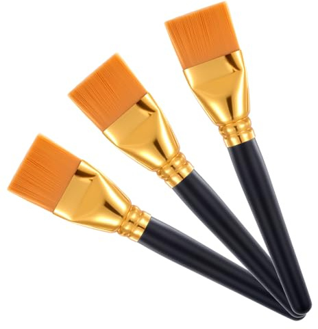 Set di 3 pennelli acrilici, 40 mm, piatti in acrilico, in nylon, per pittura a olio, pittura ad acquerello, pittura a gouache, pittura acrilica, pittura per il corpo
