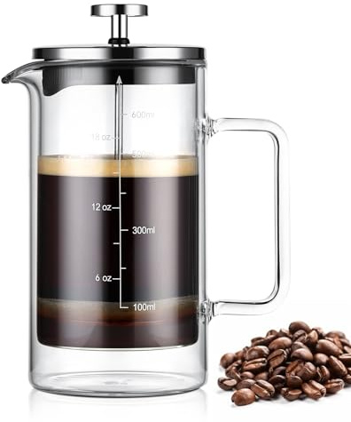 Bincoo French Press Coffee Maker 600ML,Double Wall Insulated Borolicate Glass French Press for Tea and Frothed Milk Press