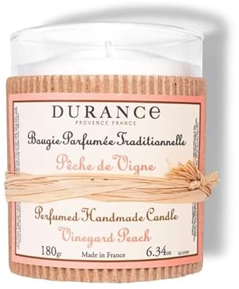 Durance Bougie parfumée faite à la main, pêche de vigne, cire naturelle, parfum longue durée 180 g