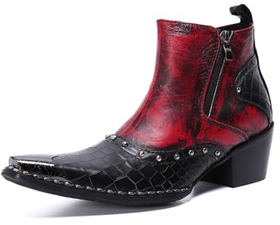 Yhsdfcn Botas Cowboy para Hombre con Tacón Cubano y Punta Metálica, Botines Chelsea con Tachuelas y Doble Cremallera, Zapatos Western de Cuero Estilo Rockero Elegantes,Negro,45 EU