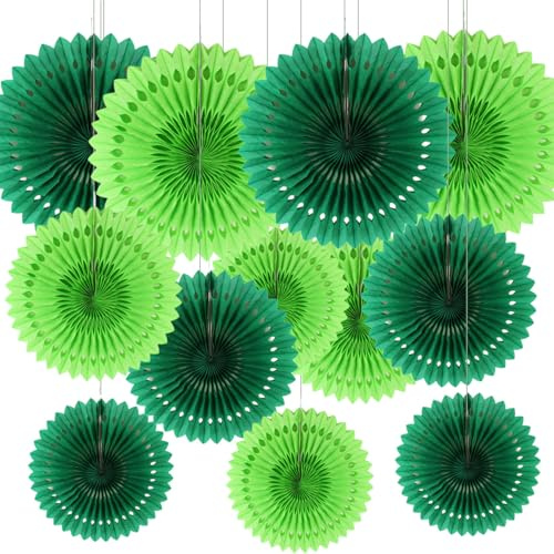 CC wonderland zone 12Pcs Décoration Éventail en Papier Vert,Ventilateurs en Papier pour Anniversaire Mariages Baby Shower Décoration de Fête