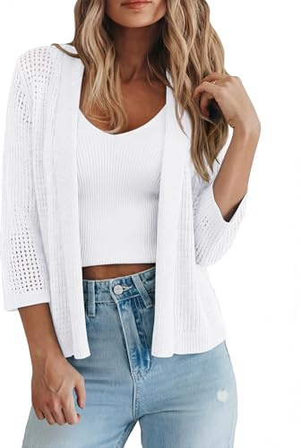 Kistore Cardigan for Women 3/4 Sleeve Summer Crochet Shrugs Open Front Bolero