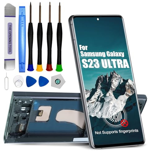 DTD Display för Samsung Galaxy S23 Ultra LCD-ersättningsskärm med pekskärmsmontering med verktyg (svart med ram, utan fingeravtrycksigenkänning)