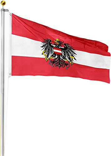 normani Aluminium Fahnenmast 6,20 6,80 oder 7,50 Meter Höhe inkl. Deutschlandfahne mit Adler oder Österreich 90x150 Farbe Österreich Größe 7.5 Meter