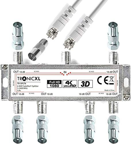 TronicXL 6fach Antennenverteiler IEC Verteiler TV Kabel Adapter Kabelfernsehen 6-fach DVBC DVBT2 zb für Unitymedia Vodafone Netcologne Netaachen Netkassel Telecolumbus Primacom Ewe Splitter Unicable