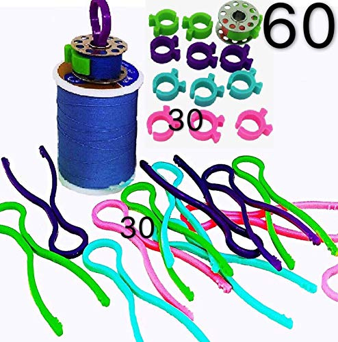 PeavyTailor 60 pcs/Pack Sewing Bobbin Small Clips Sewing Tool Accessory Color Thread Clips Holder Tool 30+30