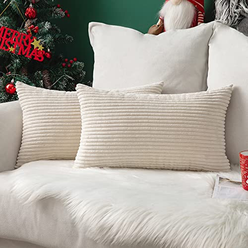 MIULEE 2er Set Weihnachten Kissenbezüge Kord Kissenhülle Dekorative Kissenbezug Sofakissen Couchkissen Dekokissen Zierkissenbezug Deko Kissenhülle mit Verstecktem Reißverschluss 30x50 cm Beige