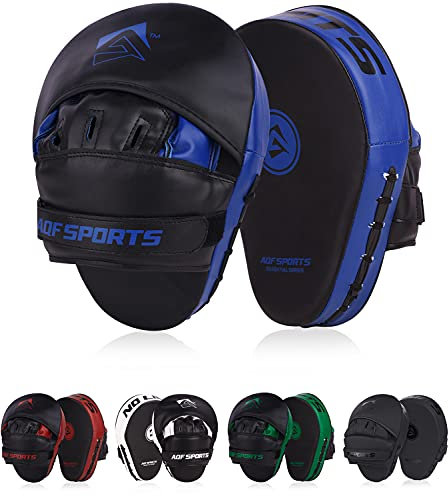 AQF Pratzen Boxen Rex Leder Handpratzen, Boxpads, Kampfsport Self Defense Trainerpratzen Schlagpolster, Haken & Stoß Handschuhe Focus Pads Kickboxen, Taekwondo, Muay Thai Training (Blau)