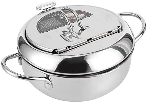 Hyuduo Olla de Estilo Japonés, Mini Olla de Freidora, Olla de Acero Inoxidable, Utensilios de Cocina, Compatible con Termómetro de Cocina de Inducción(L 24Cm),Maceta