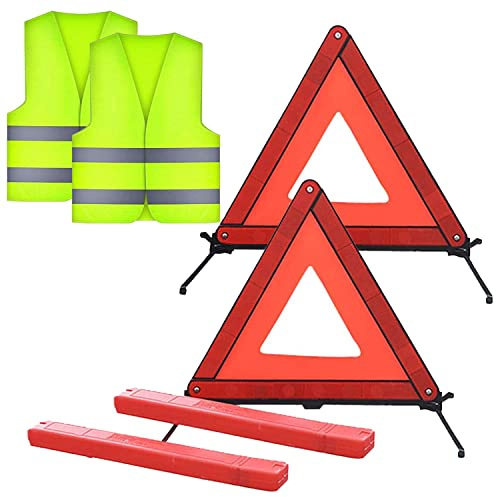 crayfomo Triangoli di avvertimento, 2 pezzi triangolo di emergenza per auto e 2 pezzi kit giubbotto di sicurezza riflettente, kit di emergenza di sicurezza pieghevole per auto, camion, SUV