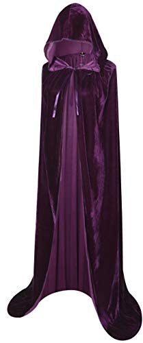 BIGXIAN Longue cape à capuche en velours pour costume d'Halloween pour homme et femme, violet, Medium