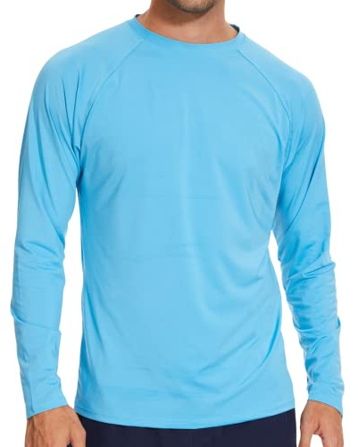Arcweg Camiseta Deportivas Hombres Rash Guard con Filtro de Protección UPF 50＋Mangas Largas Alta Elasticidad Secado Rápido Surf Natación Verano Azul Cielo M