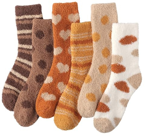 ILovDaisy Fluffy Socks Womens and Girls Warm Bed Socks 6 Pairs, Ladies Winter Cosy Fuzzy Thermal Socks Ladies Thick Fleece Socks for Christmas Valentines Brithday Gifts