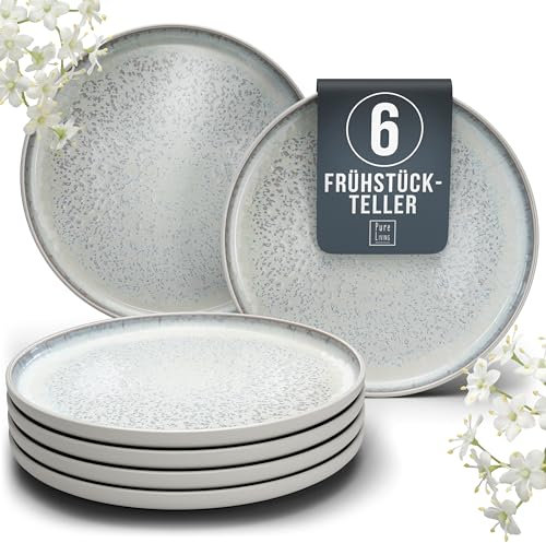 Steingut Frühstücksteller 6 Personen Ibiza TESTSIEGER, Traumhaftes Mediterranes Steingut Dessertteller Set, Kleine Teller, Salatteller - Pure Living in Beige