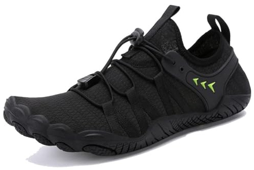 Quick Dry Barefoot Beach & Swim Shoes - Mens & Womens Lightweight Unisex Sea & Surf Shoes - Black-Green