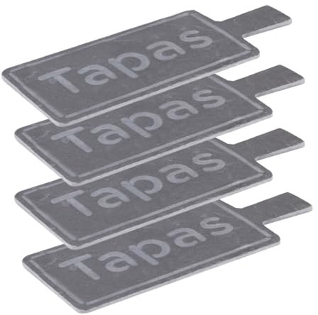 Marrakech Elegante juego de 4 tablas de servir de pizarra de 23 x 9 cm, tabla redonda Bako con diseño de tapas y asa práctica, perfecta para tapas y aperitivos