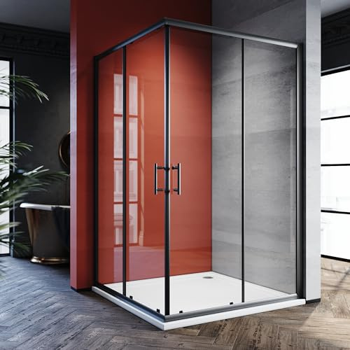 SONNI Duschkabine ohne duschtasse, 120x120cm Duschabtrennung Schwarz Eckeinstieg Doppel Schiebetür Echtglas