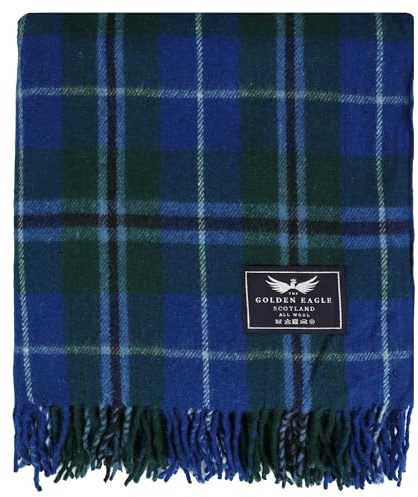 The Golden Eagle Scottish Tweed Wool Large Blanket Tartan Rug with Check Pattern for Warm Winter (Blue Douglas)