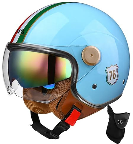 BDBRHFG Casque Ouvert Demi-Casque De Moto Approuvé Dot/ECE Casque De Moto avec Pare-Soleil Style Rétro Vintage Casque De Moto Vespa Jet pour Enfants, Jeunes, Hommes Et Femmes 14,M 56-57cm