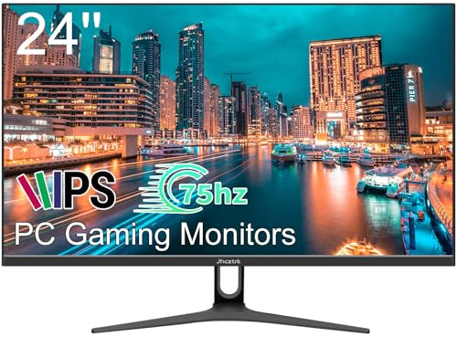 Jhcztrk 24 Zoll PC GamingMonitor, Full HD 1080P Computermonitor, IPS Panel, 75Hz, mit HDMI, VGA, lünettenloser Heim Desktop-LED Büromonitor, VESA Wandmontage kompatibel