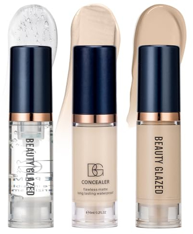 Base de Maquillaje, 3 Combinaciones Primer+Corrector+Base de Maquillaje Líquida, Base de Maquillaje de Larga Duración y Cobertura Media a Total, Base de Maquillaje Soft Matte Oil Control a Prueba de