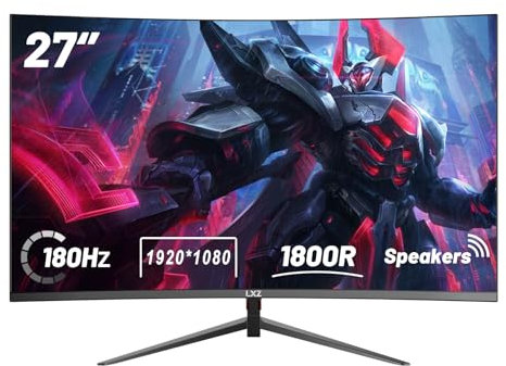 LXZ Curved Gaming Monitor 27 pollici PC Monitor 180Hz, Full HD 1080P Frameless 1800R Gaming Display con FreeSync e tecnologia Eye-Care, DP, porta HDMI - Nero
